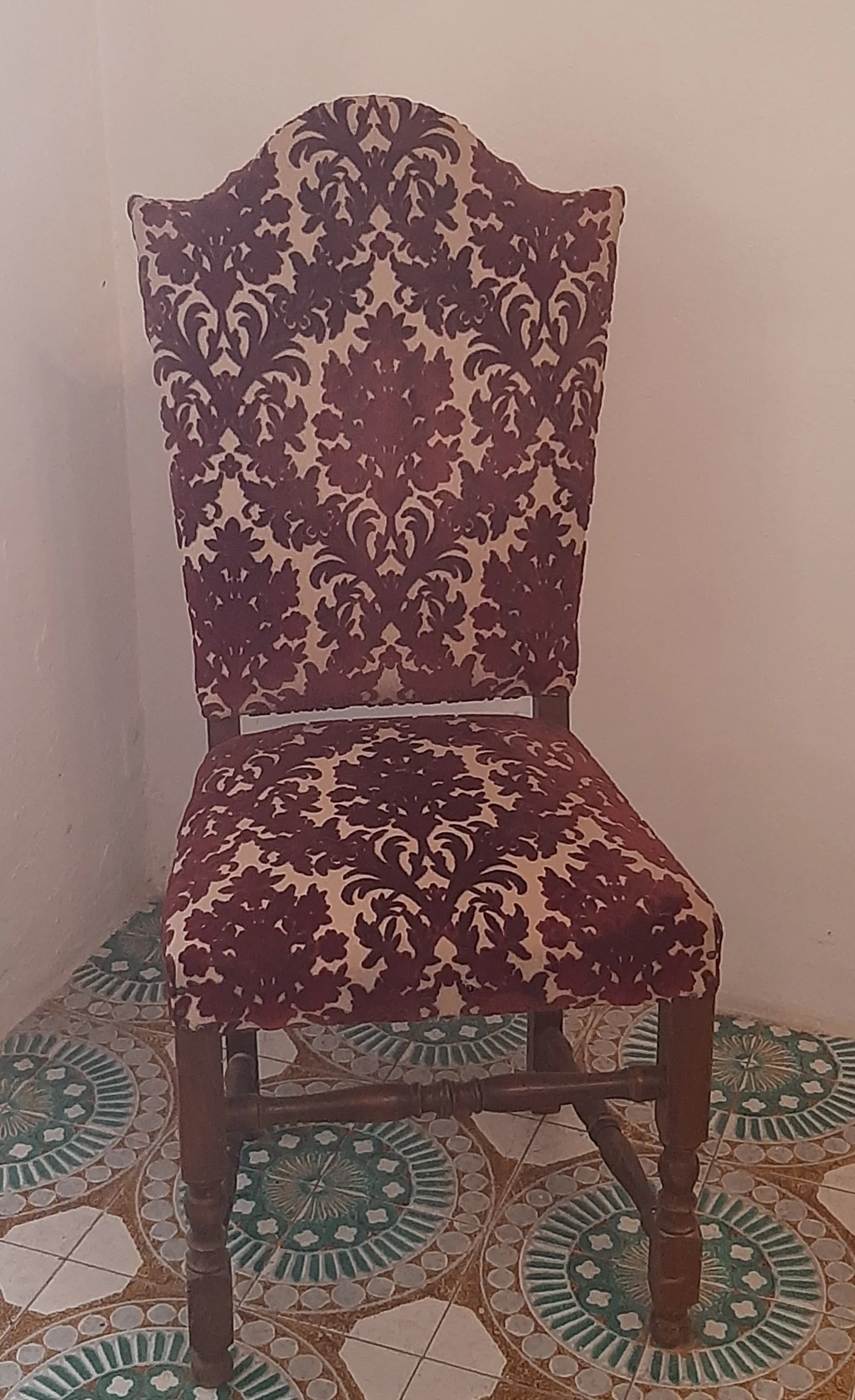 Set di Sedie Fratine Vintage in Stile Luigi XIV con Tessuto Damascato