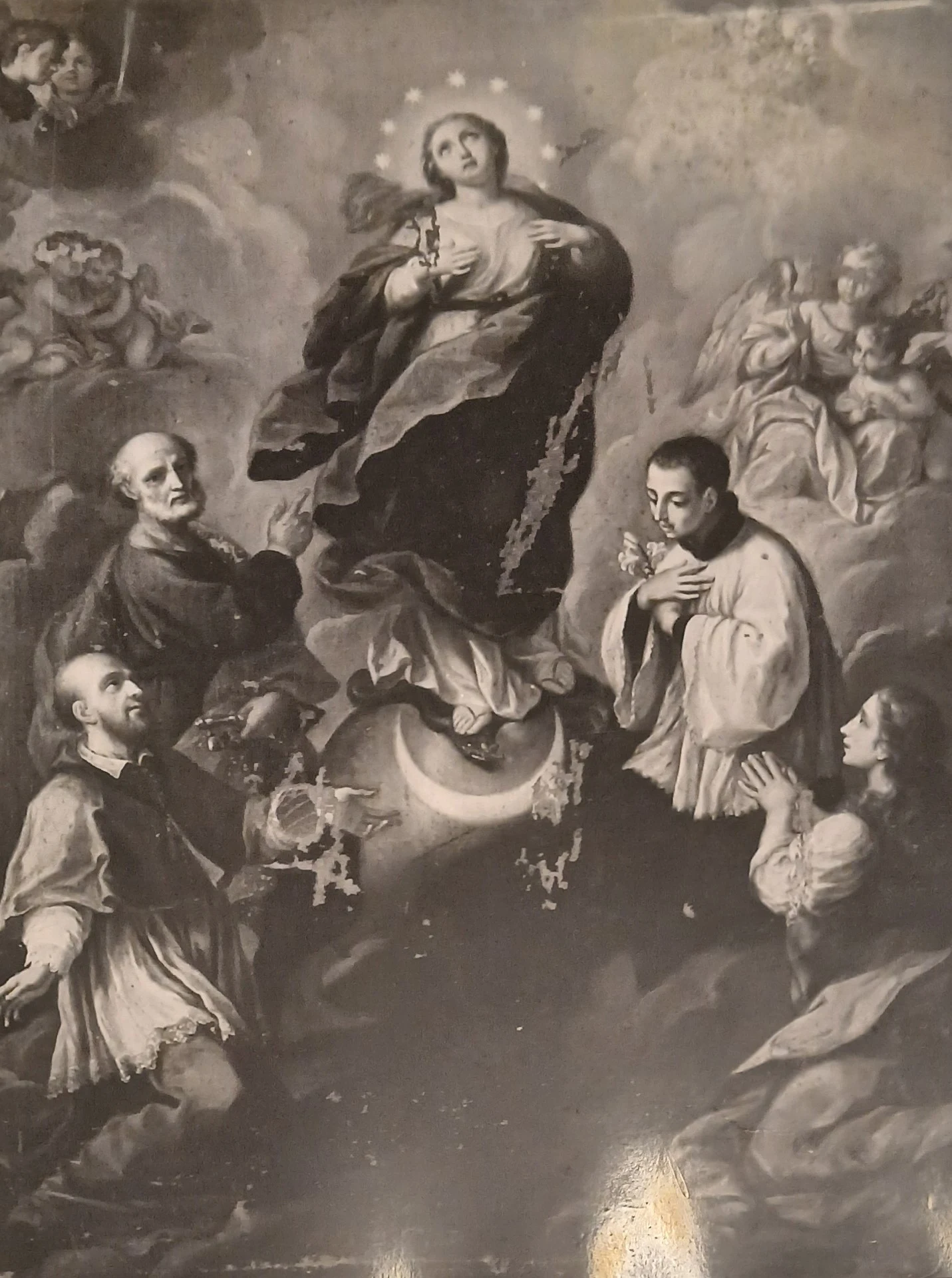 Oil on canvas of the Madonna by Torelli, religious antique painting