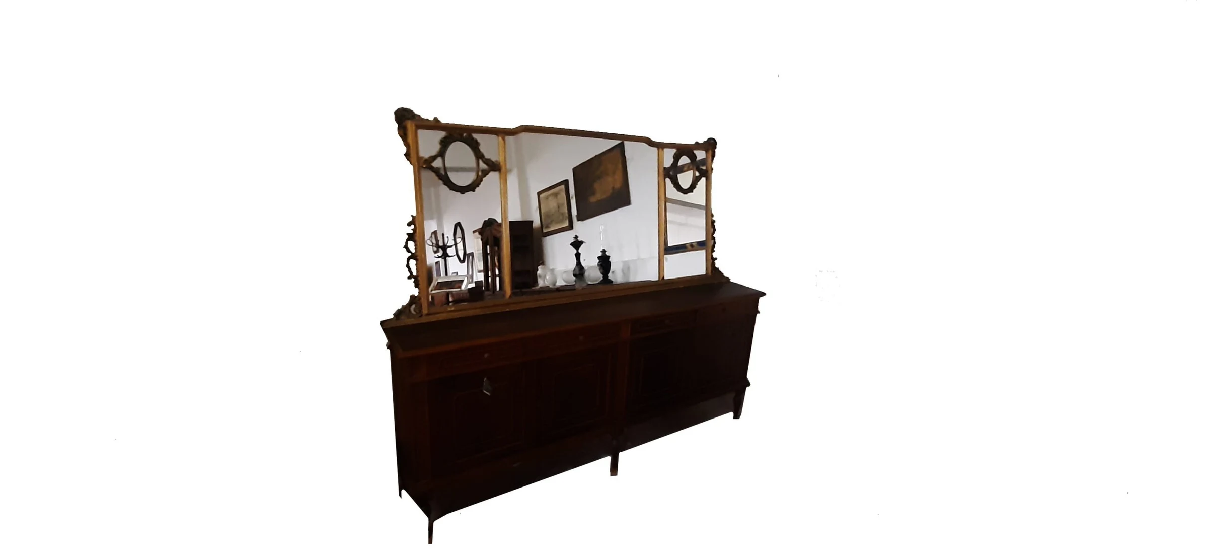 Grande specchiera orizzontale in legno intagliato dorato – anni ’60