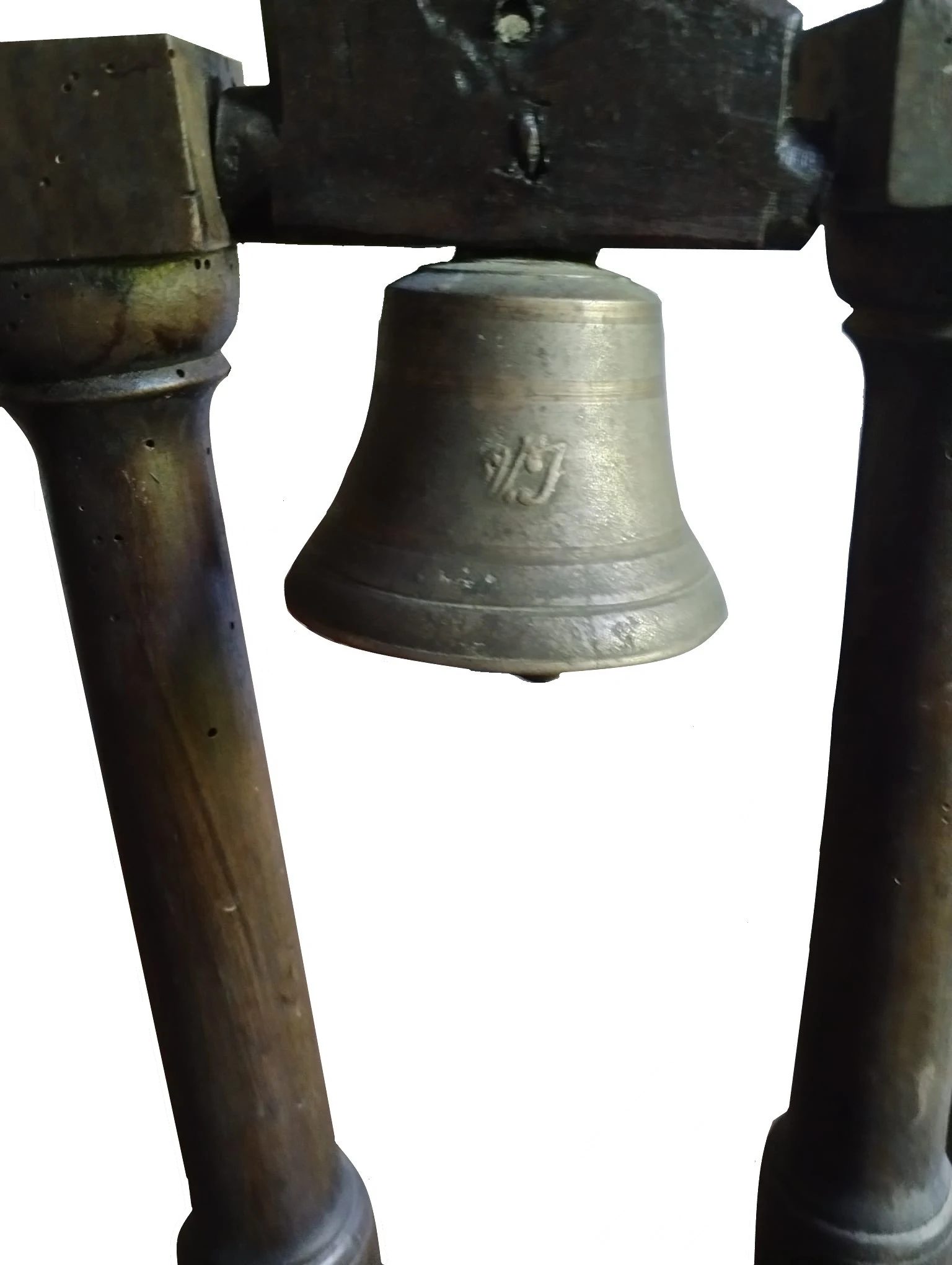Campanella in bronzo con supporto in legno dell’800 antiquariato