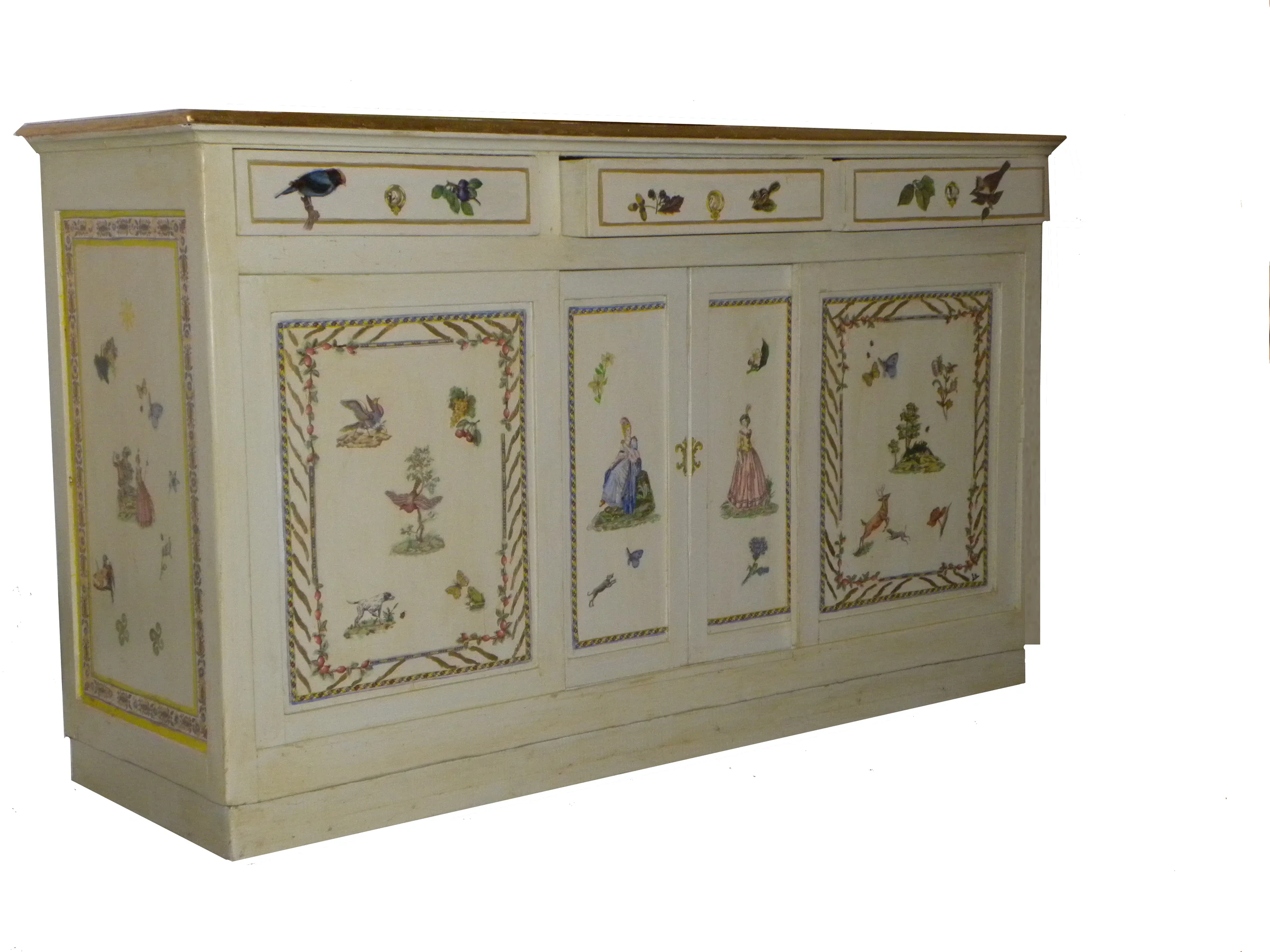 Credenza artigianale in legno rifinita con cornici in foglia oro
