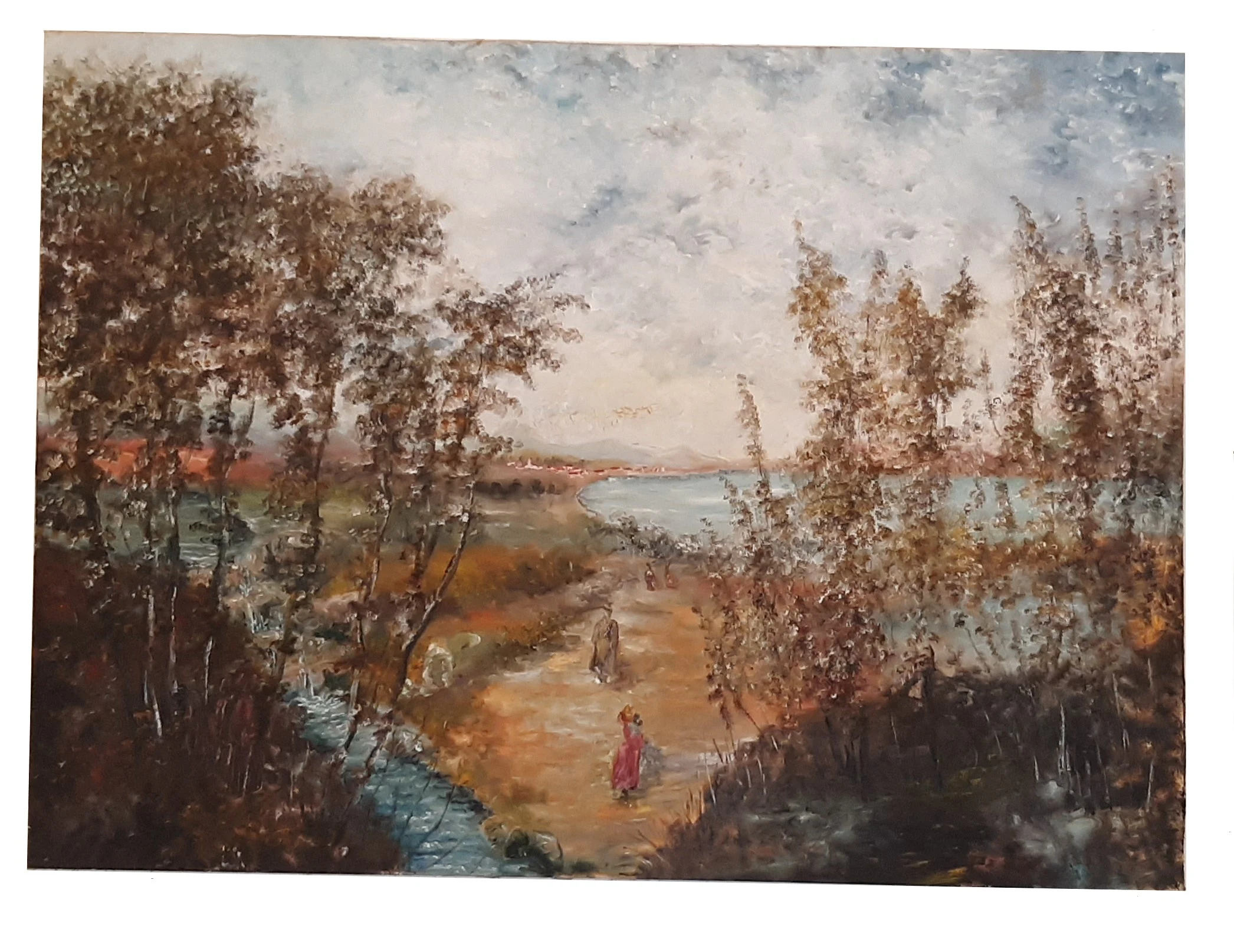 Grande quadro dipinto raffigurante un paesaggio Veneto olio su tela