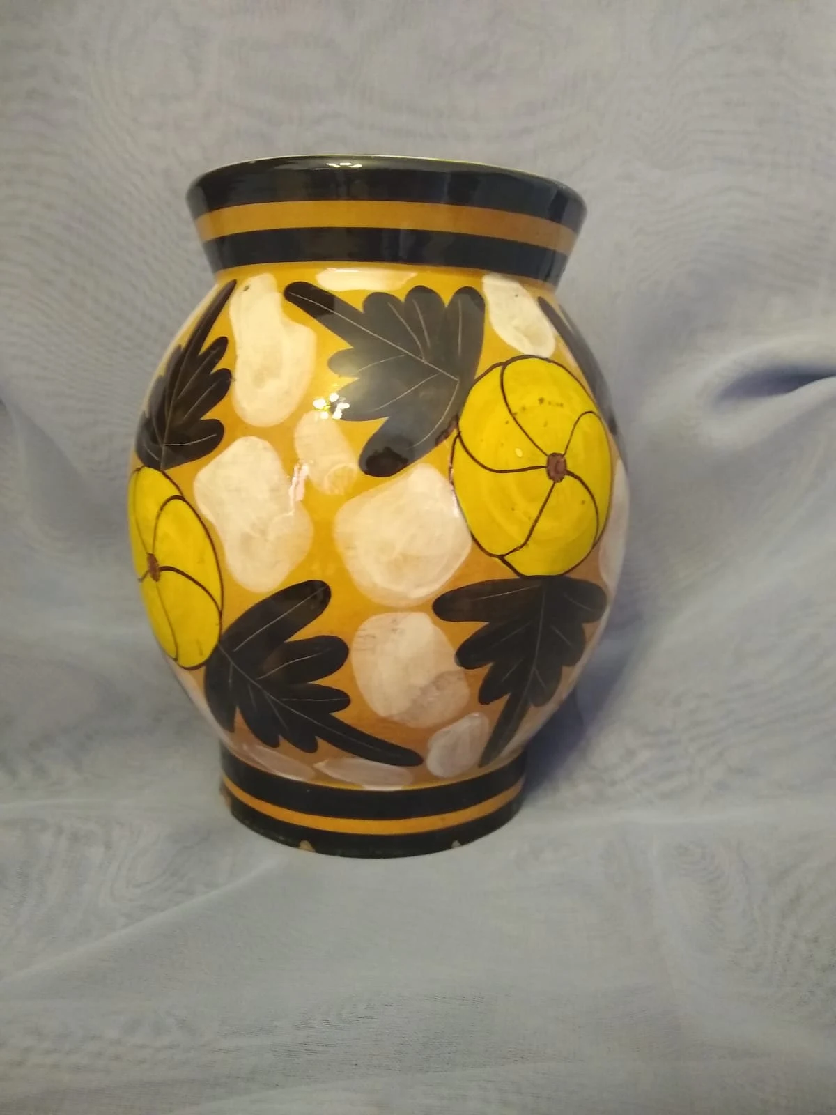 Antique Italian vintage terracotta vase, hand-painted and decorated