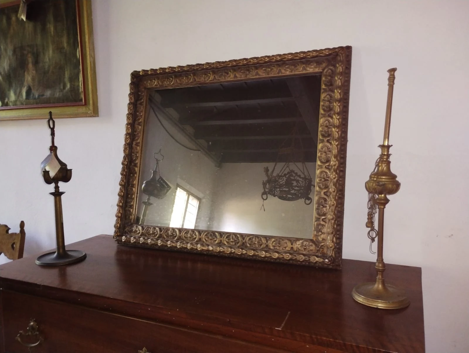 Specchio rettangolare vintage con cornice intagliata stile 600