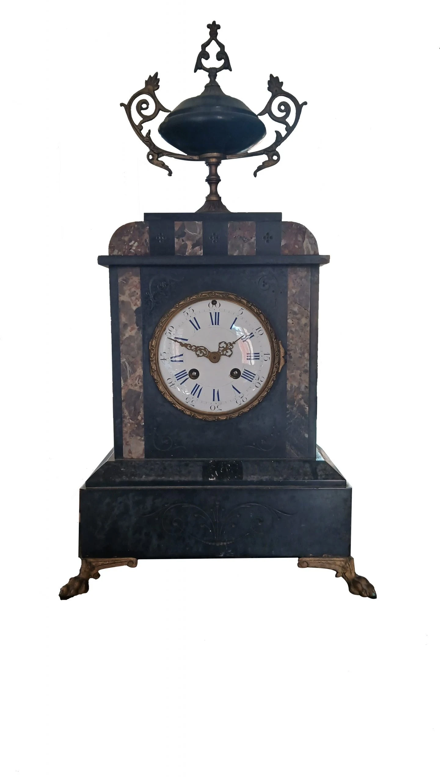 Antique late 19th-century marble table clock, manual winding