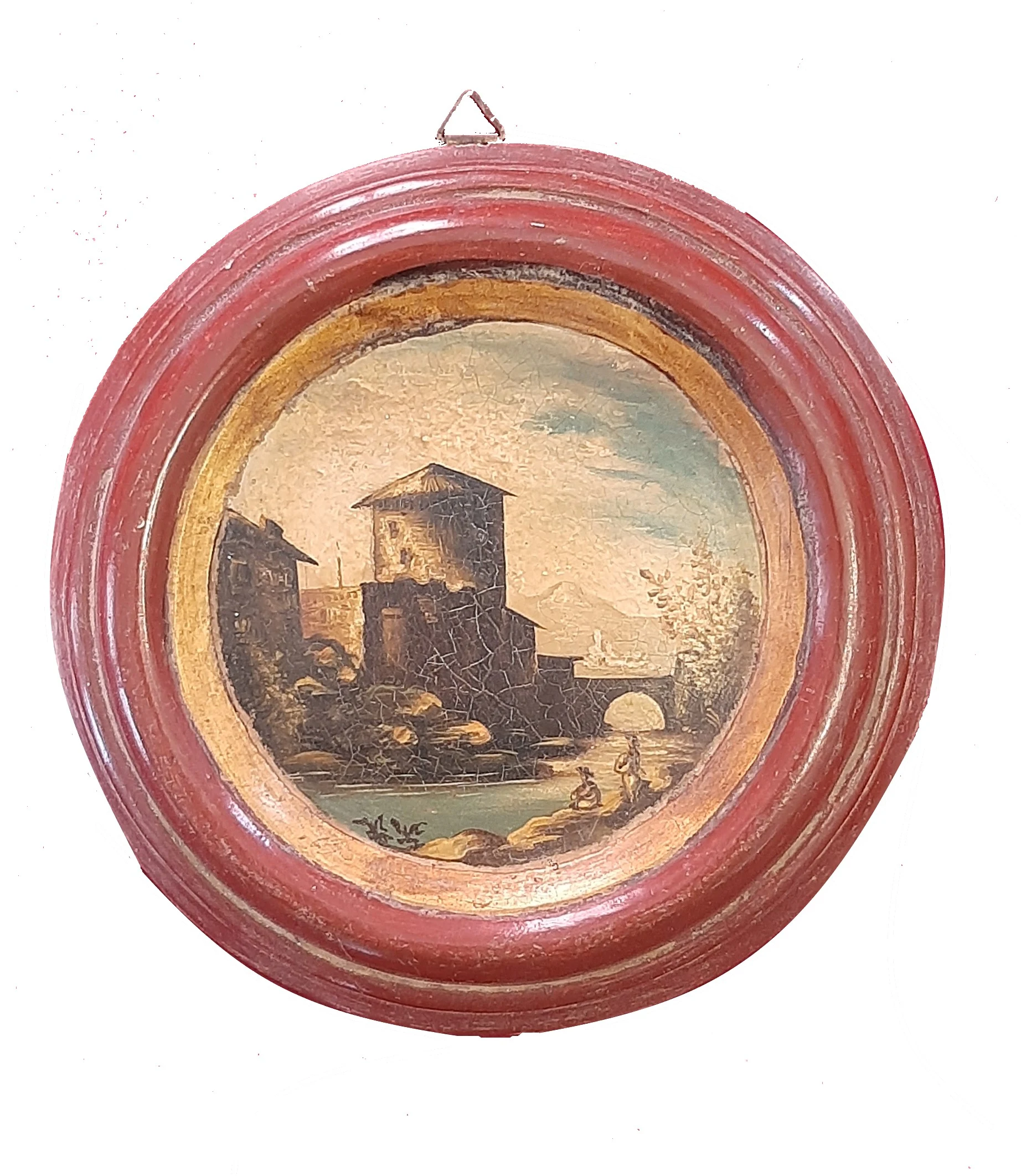 Piatto in legno pittura ad olio su tavola paesaggio olandese