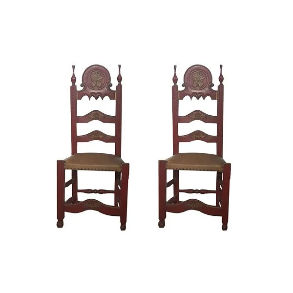 Set due sedie in legno intarsiato