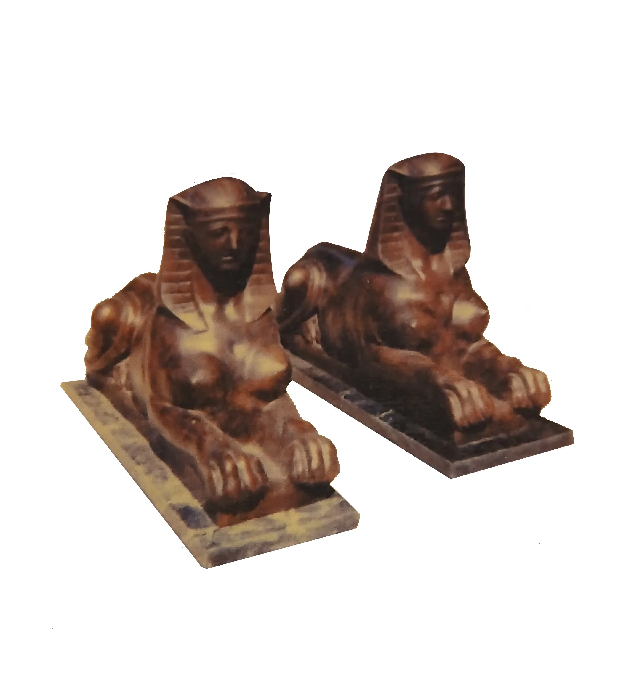 Pair of bronze sphinxes, antique casting, gilded finish