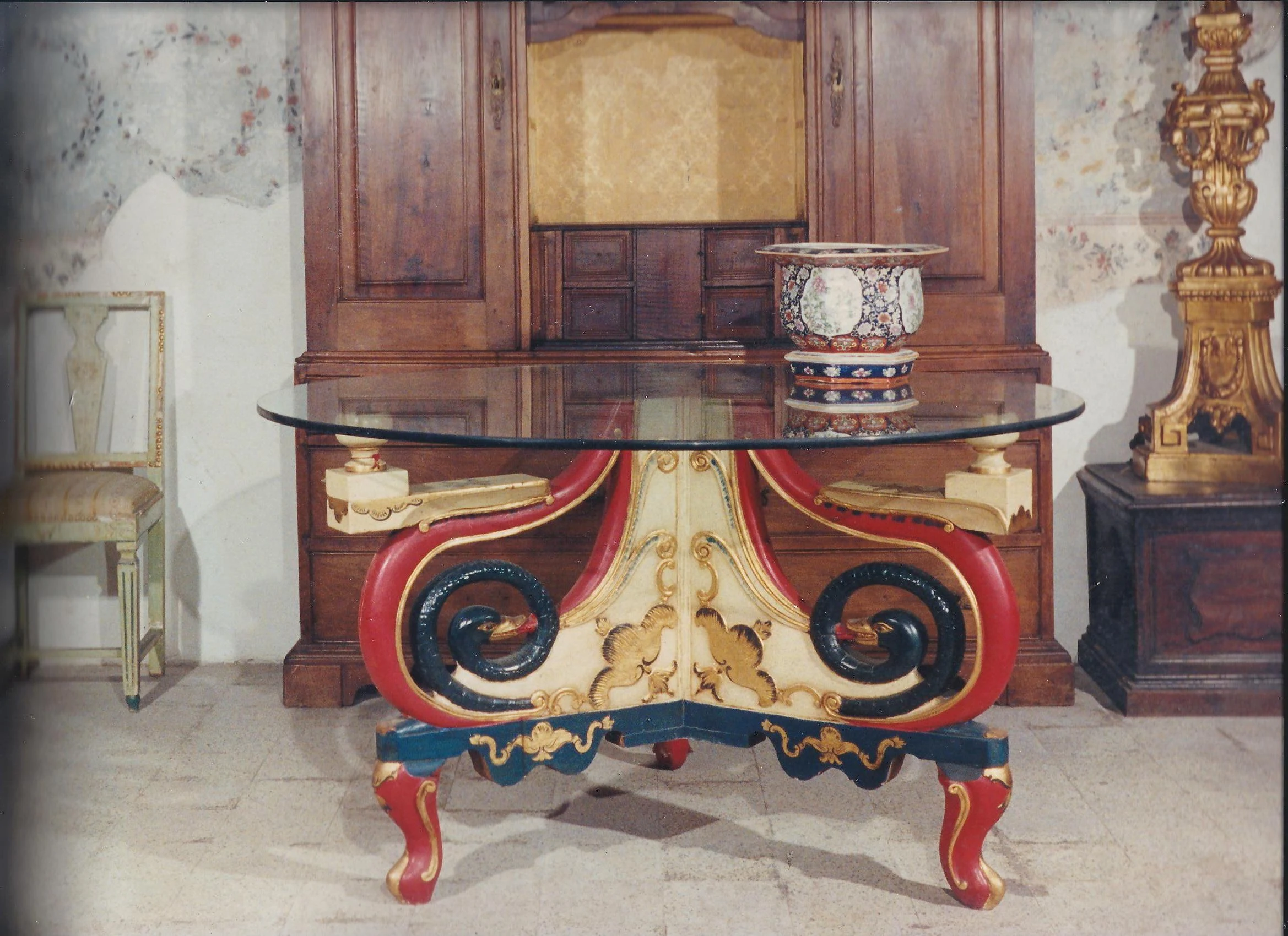 Round Directoire style table with crystal top
